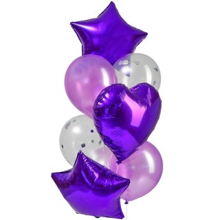 Букет из шаров Фиолетовый, сердце, звезда, фольга, латекс, набор 10 шт
